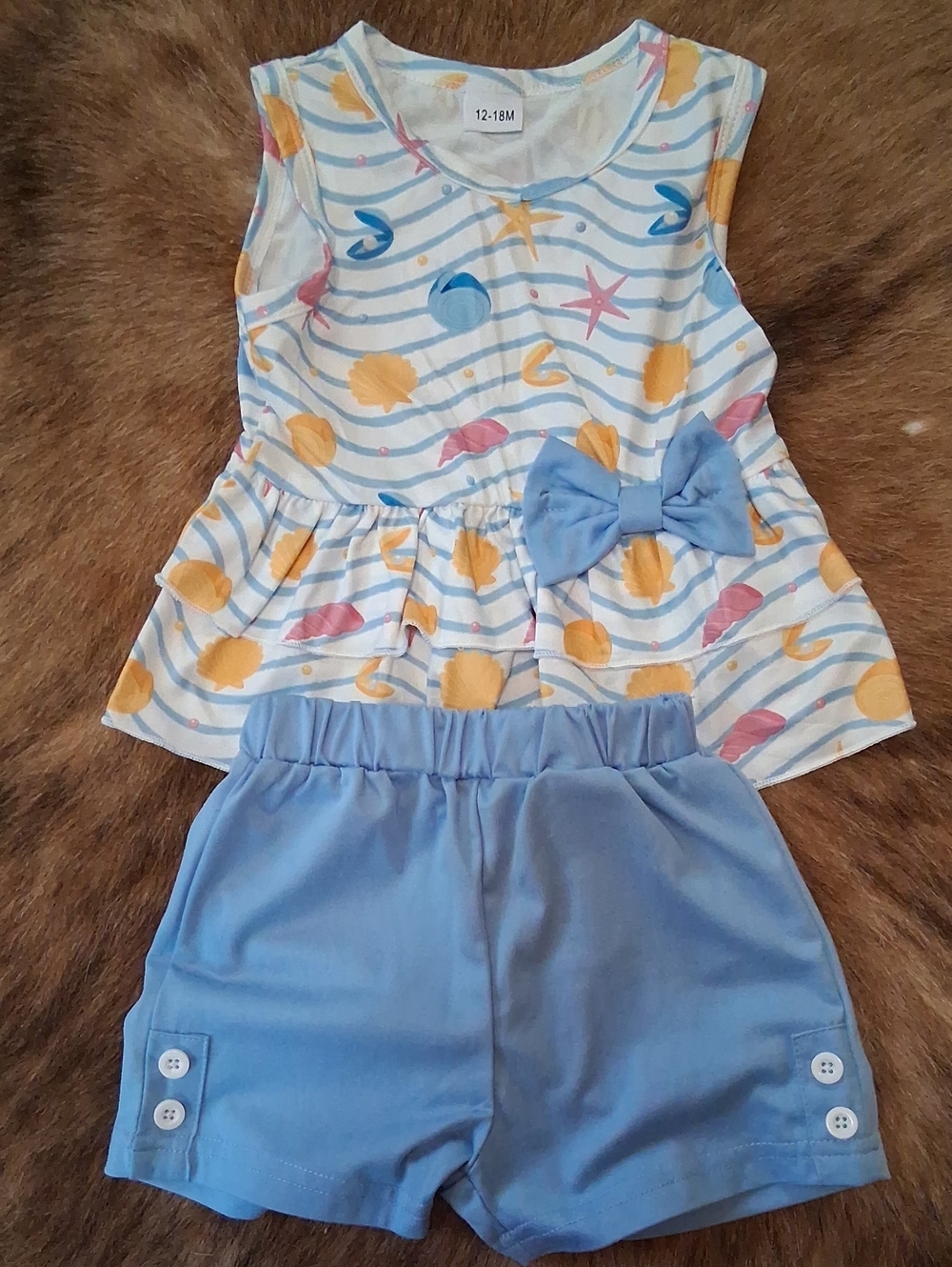 NWT Blue Seashell Print Top & Shorts Set